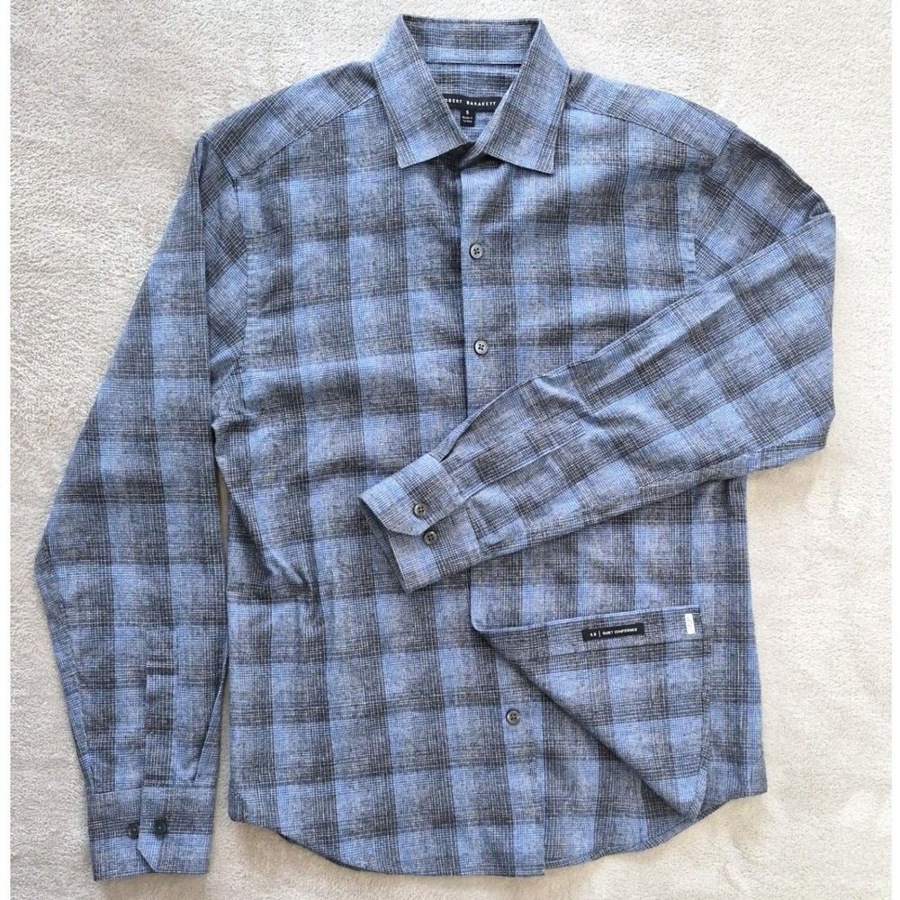 Robert Barakett Button Down Shirt Plaid Blue Grey Long Sleeve Small Quiet Luxury